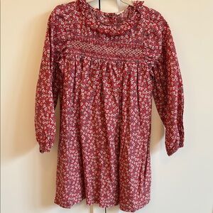 Red Smocked Babydoll Dress with Bishop Sleeves